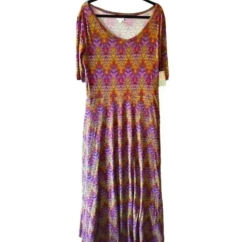 Lularoe 2X Ana maxi dress purple, green ,rust geometric print. NWT. Stretchy!